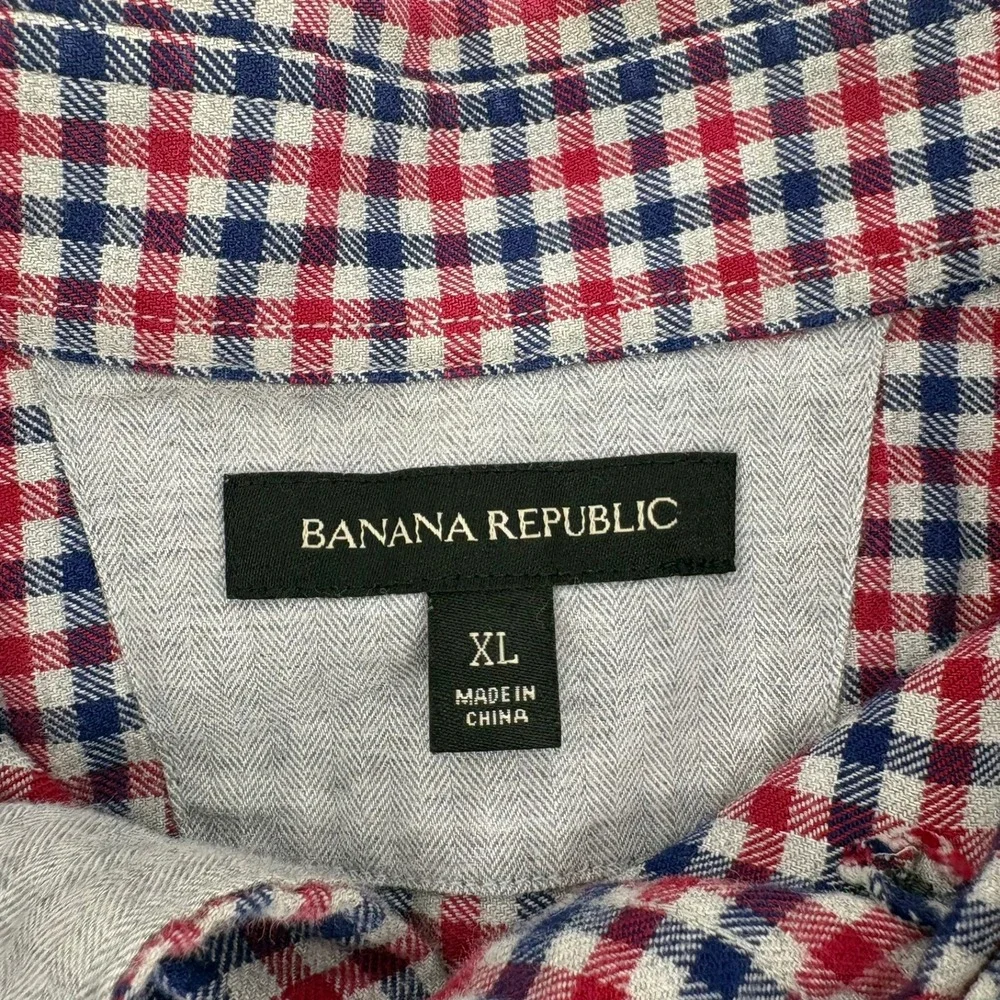 Banana Republic Mens XL Crimson Red Gingham Twill Button Down Shirt 235740-01